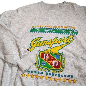 Jansport Womens Vintage Graphic Sweatshirt L Gray 90s Crest Streetwear Retro